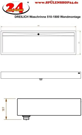 DREILICH Waschrinne 510-1800 mit Schrze wandhngend gekantete und geschweite Konstruktion Lnge 1800mm (3502180118)