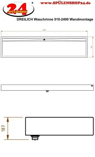 DREILICH Waschrinne 510-2400 mit Schrze wandhngend gekantete und geschweite Konstruktion Lnge 2400mm (3502180111)