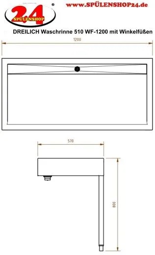 DREILICH Waschrinne 510 WF-1200 mit Schrze wandhngend mit Winkelfen gekantete und geschweite Konstruktion Lnge 1200mm (3502180224)