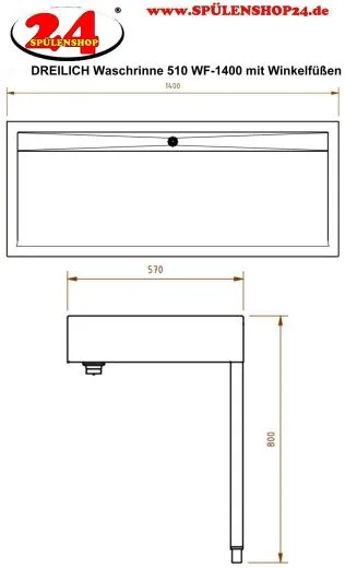 DREILICH Waschrinne 510 WF-1400 mit Schrze wandhngend mit Winkelfen gekantete und geschweite Konstruktion Lnge 1400mm (3502180225)