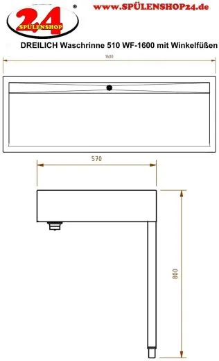 DREILICH Waschrinne 510 WF-1600 mit Schrze wandhngend mit Winkelfen gekantete und geschweite Konstruktion Lnge 1600mm (3502180226)