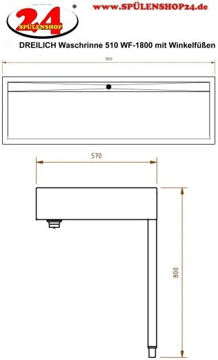 DREILICH Waschrinne 510 WF-1800 mit Schrze wandhngend mit Winkelfen gekantete und geschweite Konstruktion Lnge 1800mm (3502180227)
