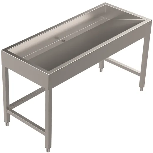 DREILICH Waschrinne 510 UB-1400 mit Schrze bodenstehend mit Unterbau gekantete und geschweite Konstruktion Lnge 1400mm (3502180253)