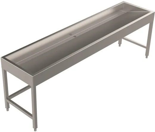 DREILICH Waschrinne 510 UB-2400 mit Schrze bodenstehend mit Unterbau gekantete und geschweite Konstruktion Lnge 2400mm (3502180257)