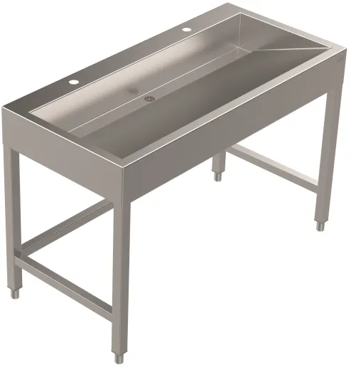 DREILICH Waschrinne 510HB UB-1200 mit Schrze und Hahnlochbank bodenstehend mit Unterbau geschweite Konstruktion Lnge 1200mm (3502180259)