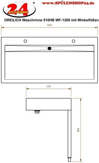 DREILICH Waschrinne 510HB WF-1200 mit Schrze und Hahnlochbank wandhngend mit Winkelfen geschweite Konstruktion Lnge 1200mm (3502180231)