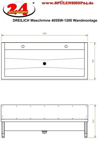 DREILICH Waschrinne 405SW-1200 HLB ohne Schrze mit Spritzwand wandhngend gekantete und geschweite Konstruktion Lnge 1200mm (3502180174)