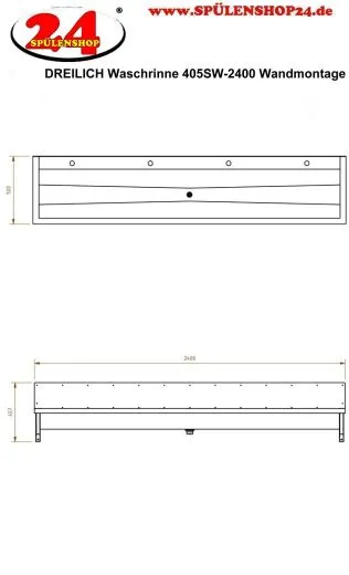 DREILICH Waschrinne 405SW-2400 HLB ohne Schrze mit Spritzwand wandhngend gekantete und geschweite Konstruktion Lnge 2400mm (3502180179)