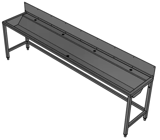 DREILICH Waschrinne 405SW UB-2800 ohne Schrze HLB mit Spritzwand bodenstehend mit Unterbau geschweite Konstruktion Lnge 2800mm (3502180251)