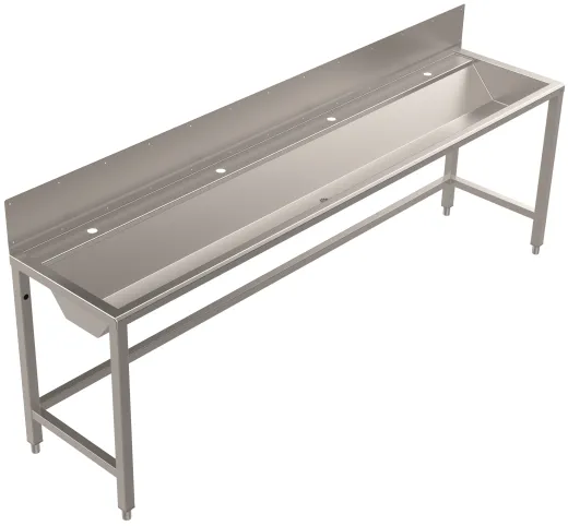 DREILICH Waschrinne 405SW UB-2400 ohne Schrze HLB mit Spritzwand bodenstehend mit Unterbau geschweite Konstruktion Lnge 2400mm (3502180250)