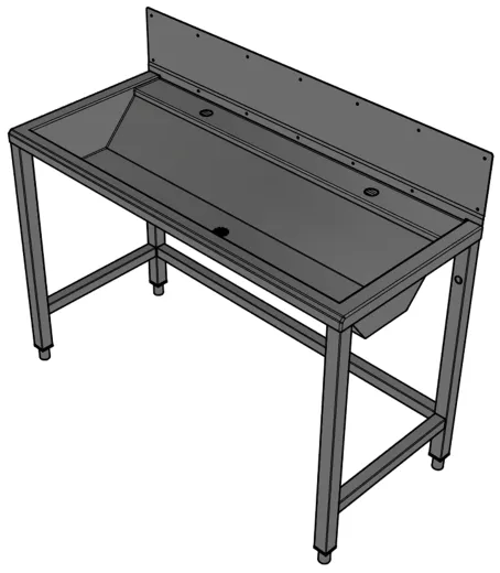 DREILICH Waschrinne 405SW UB-1200 ohne Schrze HLB mit Spritzwand bodenstehend mit Unterbau geschweite Konstruktion Lnge 1200mm (3502180245)