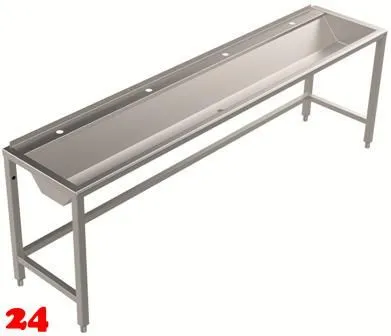 DREILICH Waschrinne 405 UB-2400 ohne Schrze Hahnlochbank bodenstehend mit Unterbau geschweite Konstruktion Lnge 2400mm (3502180243)
