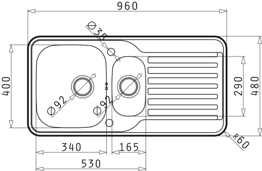 PYRAMIS Kchensple Space Mini 1 1/2B 1D Einbausple / Edelstahlsple Siebkorb als Drehknopfventil