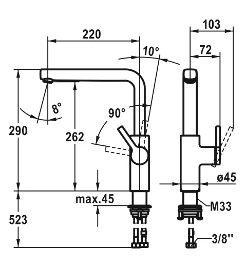 KWC Kchenarmatur Ava 2.0 10.461.012.176FL Einhebelmischer Matt Black mit Festauslauf Griffposition rechts (125371)