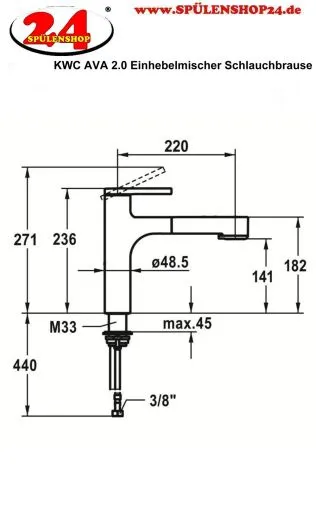 KWC Kchenarmatur Ava 2.0 10.461.032.177FL Einhebelmischer Brushed Steel mit Zugauslauf und Brausefunktion (125366)