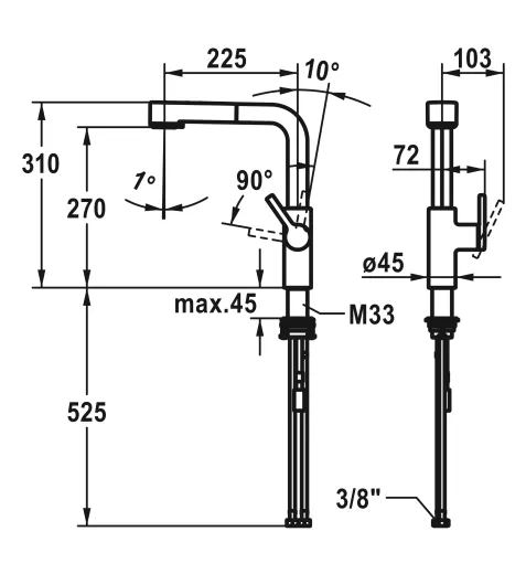 KWC Kchenarmatur Ava 2.0 10.461.002.177FL Einhebelmischer Brushed Steel mit Zugauslauf und Brausefunktion (125375)