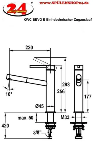 KWC Kchenarmatur Bevo E 10.531.112.751FL Einhebelmischer Industrial Black mit Zugauslauf (125590)