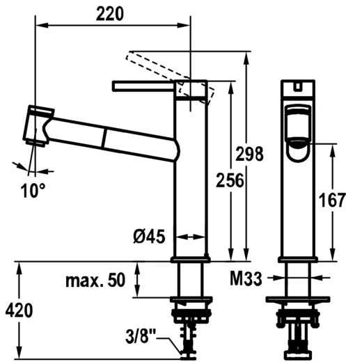 KWC Kchenarmatur Bevo E 10.531.032.700FL Einhebelmischer Edelstahl massiv mit Zugauslauf und Brausefunktion (125345)