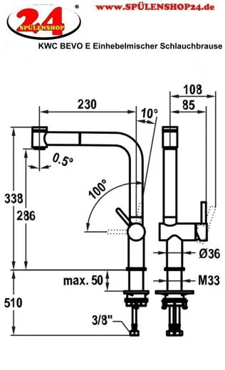 KWC Kchenarmatur Bevo E 10.531.003.751FL Einhebelmischer Industrial Black mit Zugauslauf und Brausefunktion (125355)