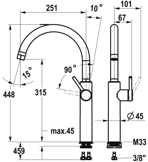 KWC Kchenarmatur Bistro E 10.581.013.700FL Einhebelmischer Edelstahl massiv mit Festauslauf Griffposition rechts (125692)
