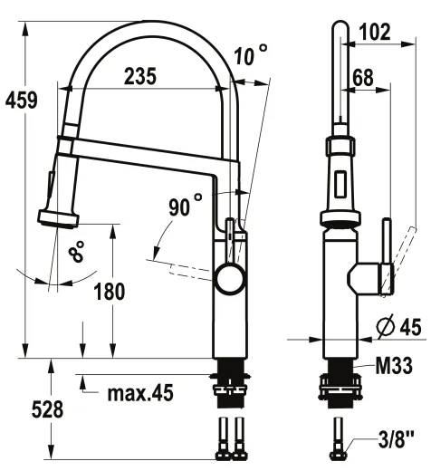 KWC Kchenarmatur Bistro E 10.581.433.700FL Einhebelmischer Edelstahl massiv mit Festauslauf und Pendelbrause (125694)