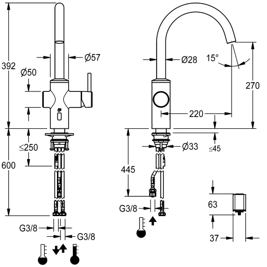 KWC Kchenarmatur Bistro E 10.581.122.700FL Einhebelmischer Edelstahl massiv Berhrungsloser Sensor opto-elektronisch gesteuert mit Batteriefach Niederdruck (3600001627)