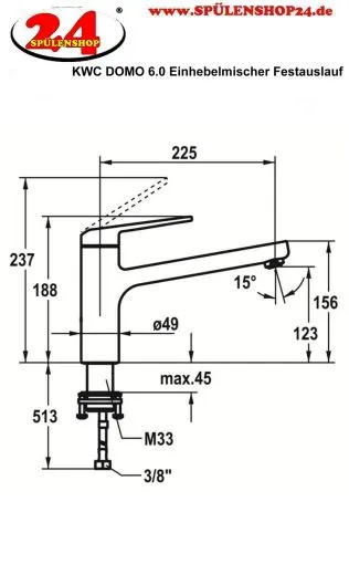 KWC Kchenarmatur Domo 6.0 10.661.523.000FL Einhebelmischer Chrom mit Festauslauf (125480)