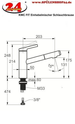 KWC Kchenarmatur FIT 10.541.032.176FL Einhebelmischer Matt Black mit Zugauslauf und Brausefunktion (125573)