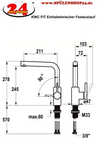 KWC Kchenarmatur FIT 10.541.012.000FL Einhebelmischer Chrom mit Festauslauf (125574)