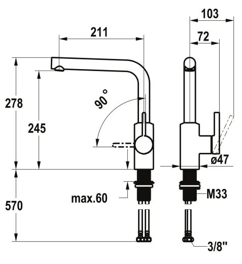 KWC Kchenarmatur FIT 10.541.012.000FL Einhebelmischer Chrom mit Festauslauf (125574)