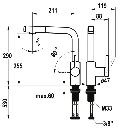 KWC Kchenarmatur FIT 10.541.002.000FL Einhebelmischer Chrom mit Zugauslauf und Brausefunktion Griffposition rechts (125576)