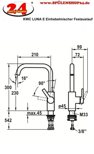 KWC Kchenarmatur Luna-E 10.441.013.176FL Einhebelmischer Matt Black mit Festauslauf (125132)