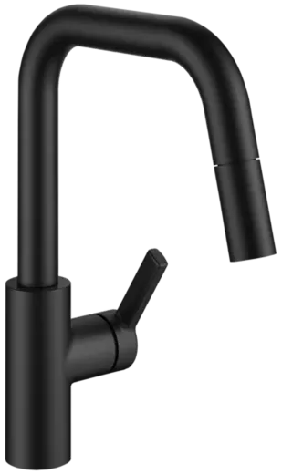 KWC Kchenarmatur Luna-E 10.441.004.176FL Einhebelmischer Matt Black mit Zugauslauf und Brausefunktion Griffposition rechts (125134)
