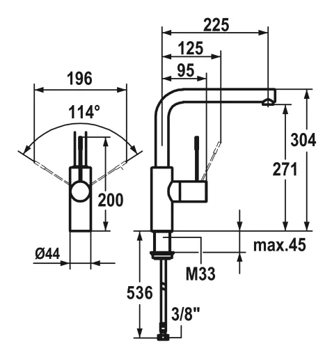 KWC Kchenarmatur Ono 10.151.013.000FL Einhebelmischer Chrom mit Festauslauf Bedienhebel aus Medizinstahl (121858)