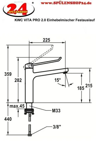 KWC Vita Pro 2.0 10.521.023.000LLFL Einhebelmischer Chrom mit Festauslauf geeignet Medizinischer Bereich (125246)