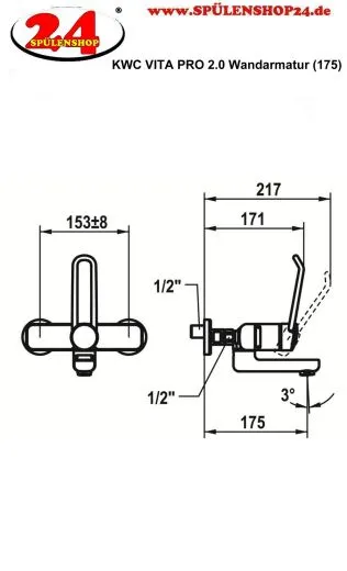 KWC Vita Pro 2.0 11.522.202.000 WA Einhebelmischer Waschtisch Chrom Wandarmatur geeignet Medizinischer Bereich (125232)