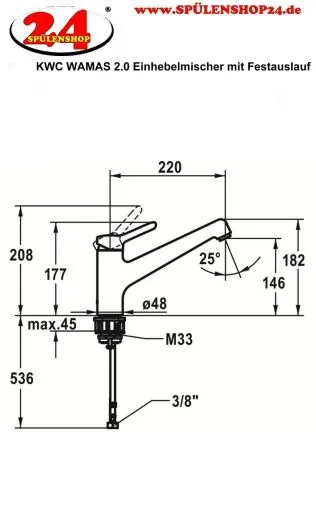 KWC Kchenarmatur Wamas 2.0 10.471.022.000FL Einhebelmischer Chrom mit Festauslauf (125176)