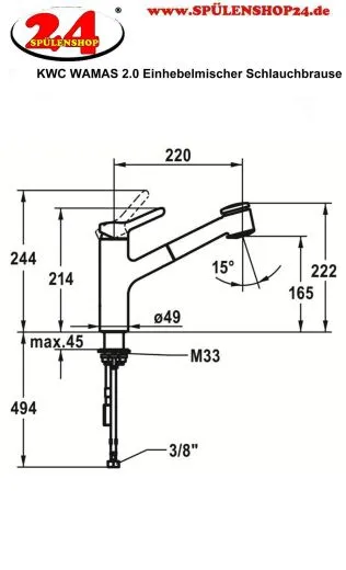 KWC Kchenarmatur Wamas 2.0 10.471.032.000FL Einhebelmischer Chrom mit Zugauslauf und Brausefunktion (125178)