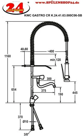 KWC Gastro CR K.24.41.63.000C06-SB Zweigriffmischer Gewerbe mit Pendelbrause fr die Profikche (125440)