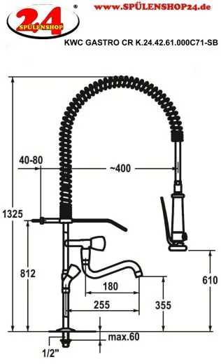 KWC Gastro CR K.24.42.61.000C71-SB Zweigriffmischer Gewerbe mit Pendelbrause fr die Profikche (112788)