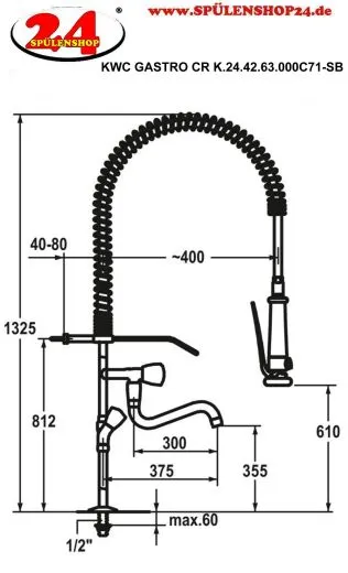 KWC Gastro CR K.24.42.63.000C71-SB Zweigriffmischer Gewerbe mit Pendelbrause fr die Profikche (125439)