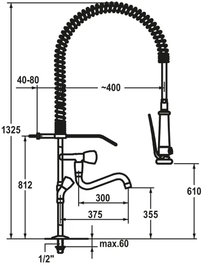 KWC Gastro CR K.24.42.63.000C71-SB Zweigriffmischer Gewerbe mit Pendelbrause fr die Profikche (125439)