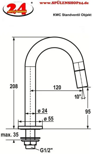 KWC CR 25.001.010.000 Eingriff Standventil Chrom Gewerbearmatur fr das Objekt (124602)