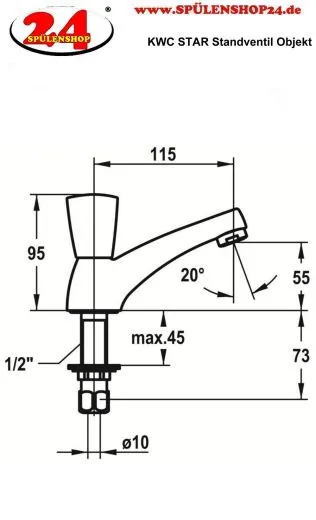 KWC STAR K.25.40.51.000A34 Eingriff Standventil Chrom Gewerbearmatur fr das Objekt (103015)