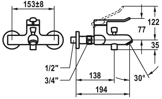 KWC Vita 2.0 20.512.333.000 WA Einhebelmischer Wanne Chrom Wandarmatur geeignet Medizinischer Bereich (125223)