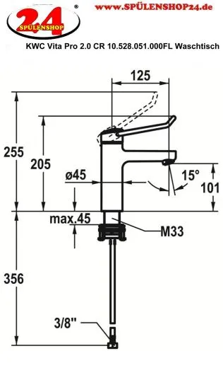 KWC Vita Pro 2.0 12.528.051.000FL Einhebelmischer Waschtisch Chrom mit Festauslauf geeignet Medizinischer Bereich (125225)