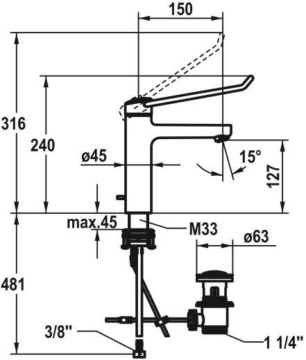 KWC Vita Pro 2.0 12.528.042.000LLFL Einhebelmischer Waschtisch Chrom mit Festauslauf und Ablaufventil geeignet Medizinischer Bereich (125228)