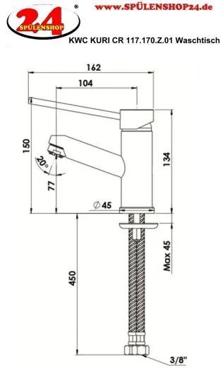 KWC KURI 117.170.Z.01 Einhebelmischer Waschtisch Chrom mit Festauslauf fr das Objekt (117.170Z01)