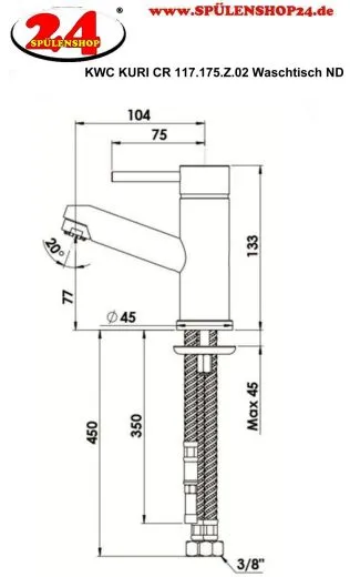 KWC KURI 117.175.Z.02 Einhebelmischer Waschtisch Chrom mit Festauslauf fr das Objekt Niederdruck (117.175Z02)