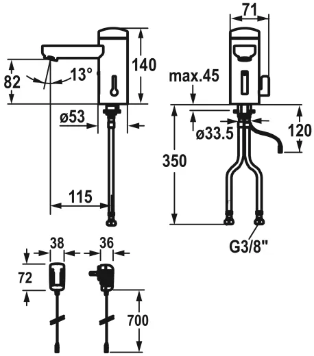 KWC IQUA 12.696.071.000 Automatik Armatur Waschtisch Chrom Infrarotsensorik opto-elektronisch gesteuert mit Netzteil (3600012668)
